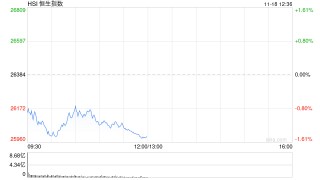 快讯：恒指低开0.8% 科指跌1.25% 科网股、黄金股普跌 汽车股走弱 小鹏汽车跌超7%