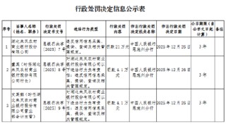 湖北来凤农村商业银行被罚21万元：违反信用信息采集、提供、查询及相关管理规定