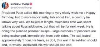 特朗普：以伊冲突应该结束 俄乌冲突同理