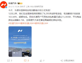 乐道汽车：乐道全国换电站电池翻倍计划正式完成