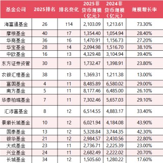 2025非货规模“上升榜”揭晓：海富通成最大黑马，摩根、华商等中小公司异军突起