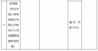 中国人寿新余分公司被罚74万元：给予投保人保险合同约定以外的利益、未如实记录保险业务事项