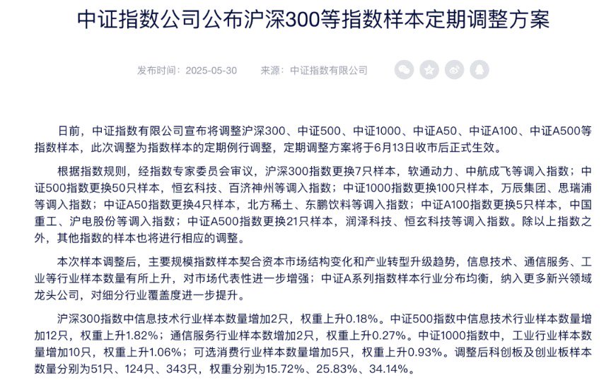 A股,这些指数将进行重要调整!6月16日起生效 第1张 A股,这些指数将进行重要调整!6月16日起生效 第1张