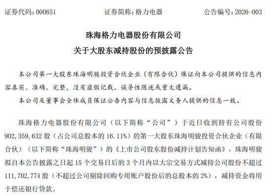 格力电器第一大股东，宣布减持  第1张