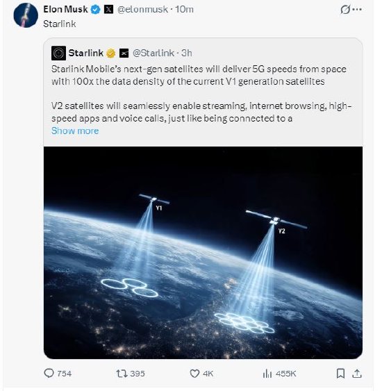 马斯克称第二代星链卫星将提供5G速度的太空互联网服务  第1张