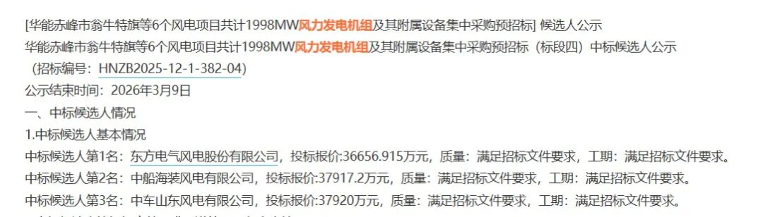 东方风电预中标！华能240MW风电项目  第1张